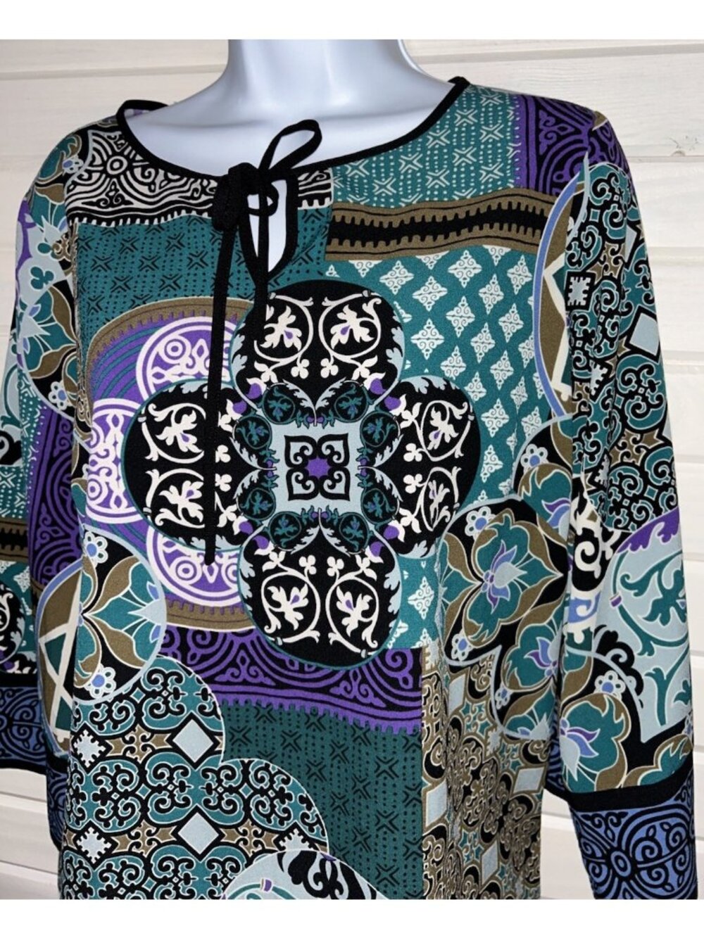Bob Mackie Sz XS Global Montage Print Wearable Art Tunic Top Festival EUC